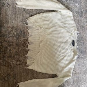 white fray cropped sweater
